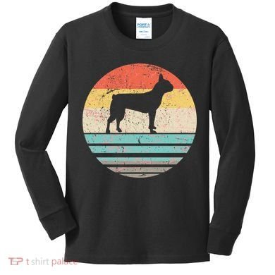 Boston Terrier Retro Sun Kids Long Sleeve Shirt