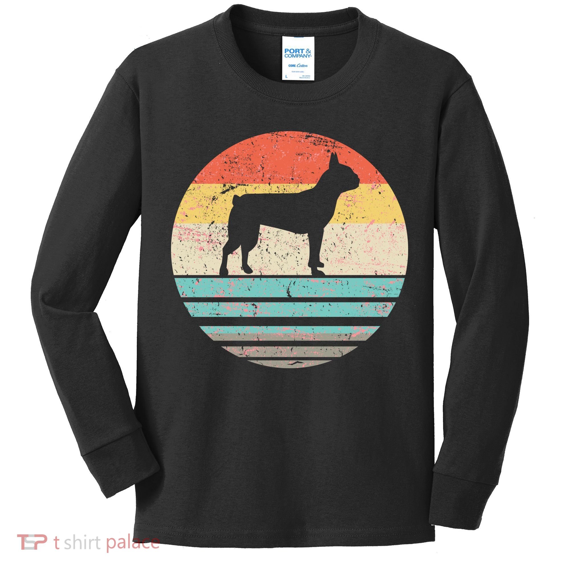 Boston Terrier Retro Sun Kids Long Sleeve Shirt