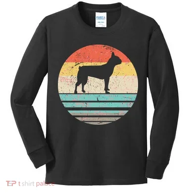 Boston Terrier Retro Sun Kids Long Sleeve Shirt