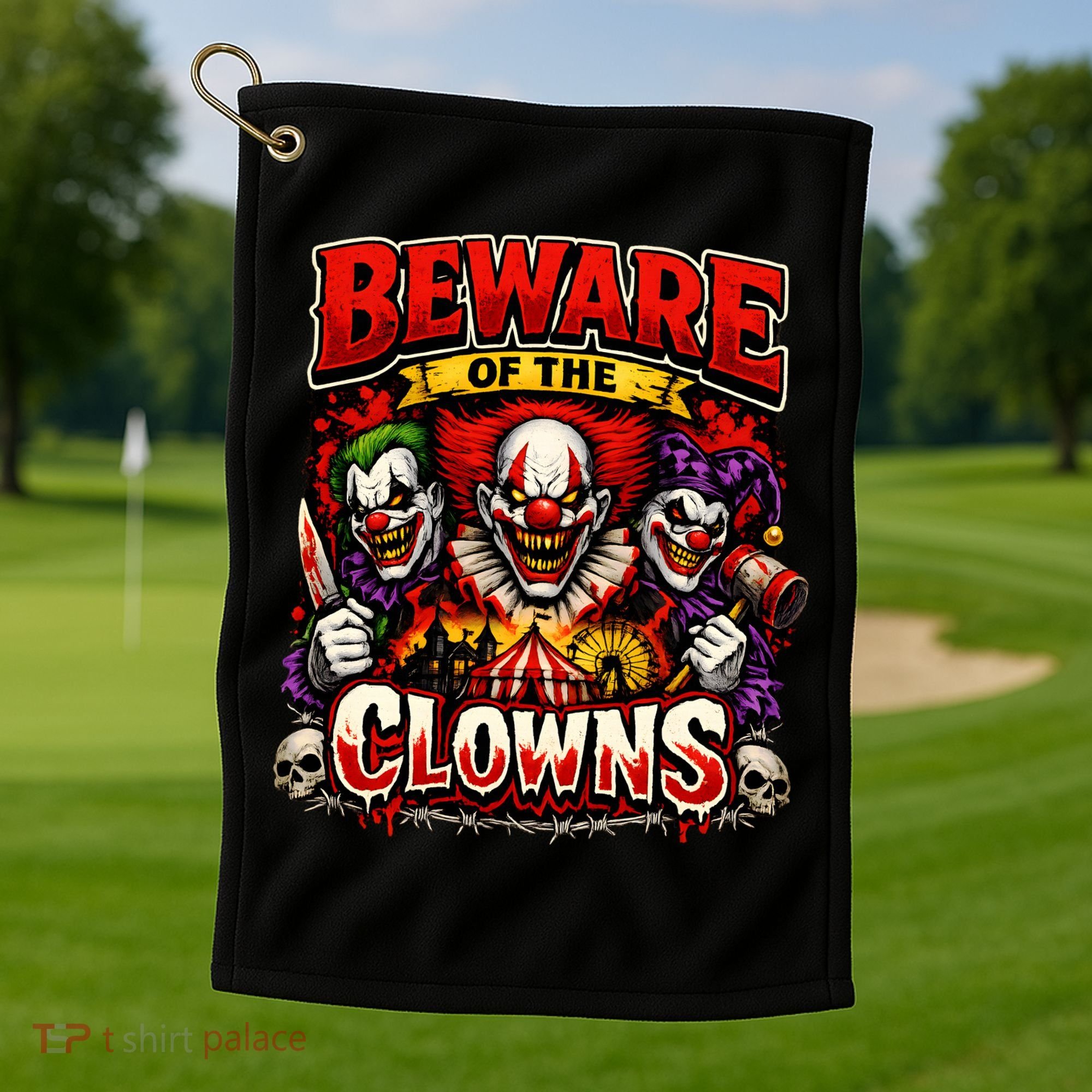 Beware Of The Clowns Golf Towel