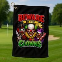 Beware Of The Creepy Clowns Attacks Golf Towel thumb 1