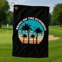 Bring On The Sunshine Retro Sunset Golf Towel thumb 1