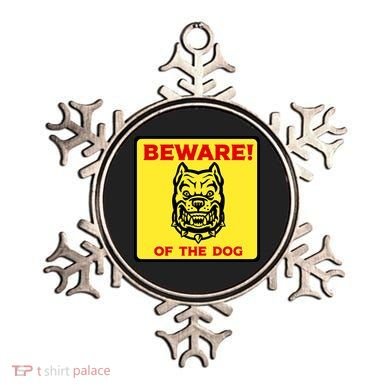 Beware Of The Dog Yellow Sign Ornament