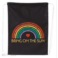 Bring On The Sun Cheerful Summer Sunshine Retro Rainbow Gift Drawstring Bag thumb 0