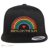 Bring On The Sun Cheerful Summer Sunshine Retro Rainbow Gift Flat Bill Trucker Hat thumb 0