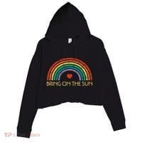 Bring On The Sun Cheerful Summer Sunshine Retro Rainbow Gift Crop Fleece Hoodie thumb 0