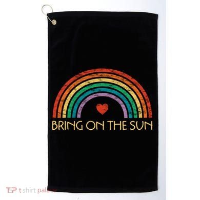 Bring On The Sun Cheerful Summer Sunshine Retro Rainbow Gift Golf Towel