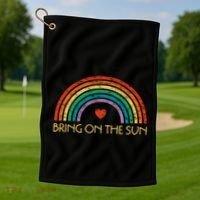 Bring On The Sun Cheerful Summer Sunshine Retro Rainbow Gift Golf Towel thumb 1