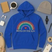 Bring On The Sun Cheerful Summer Sunshine Retro Rainbow Gift Hoodie thumb 3