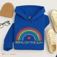 Bring On The Sun Cheerful Summer Sunshine Retro Rainbow Gift Hoodie thumb 4