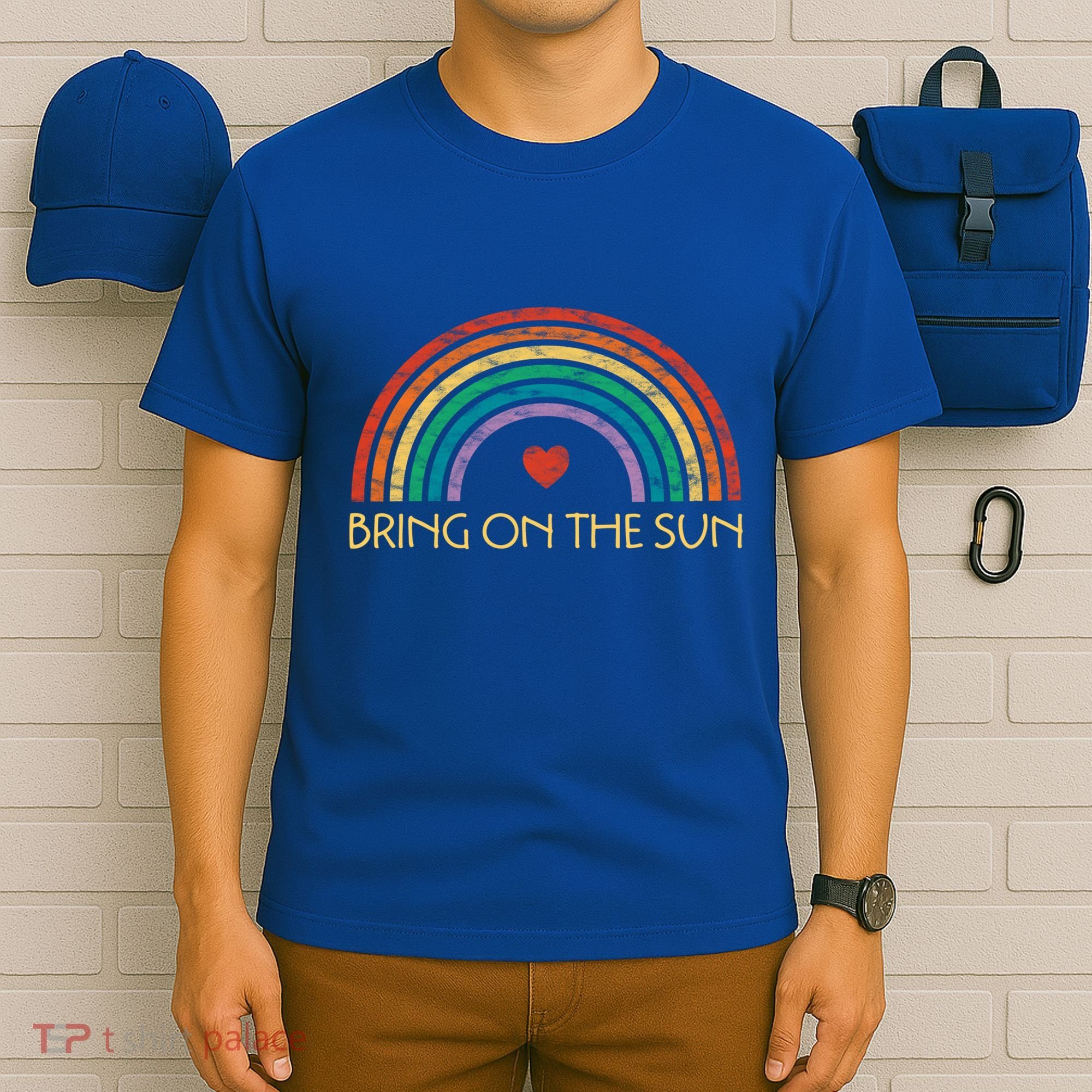Bring On The Sun Cheerful Summer Sunshine Retro Rainbow Gift T-Shirt
