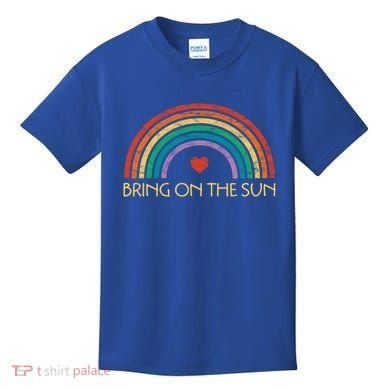 Bring On The Sun Cheerful Summer Sunshine Retro Rainbow Gift Kids T-Shirt