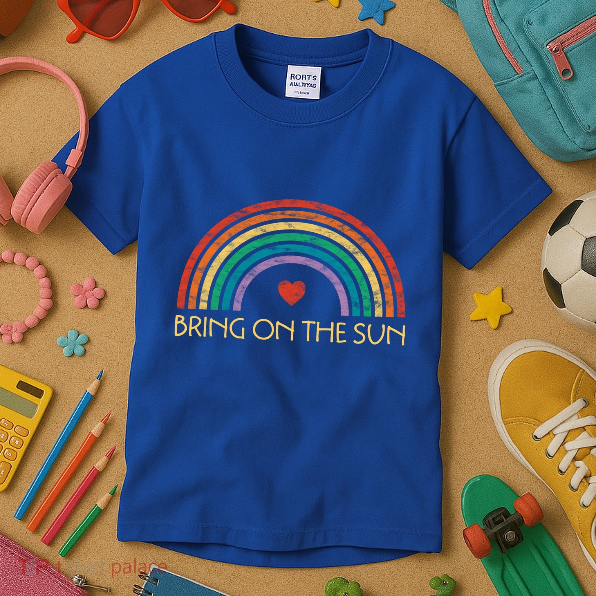 Bring On The Sun Cheerful Summer Sunshine Retro Rainbow Gift Kids T-Shirt