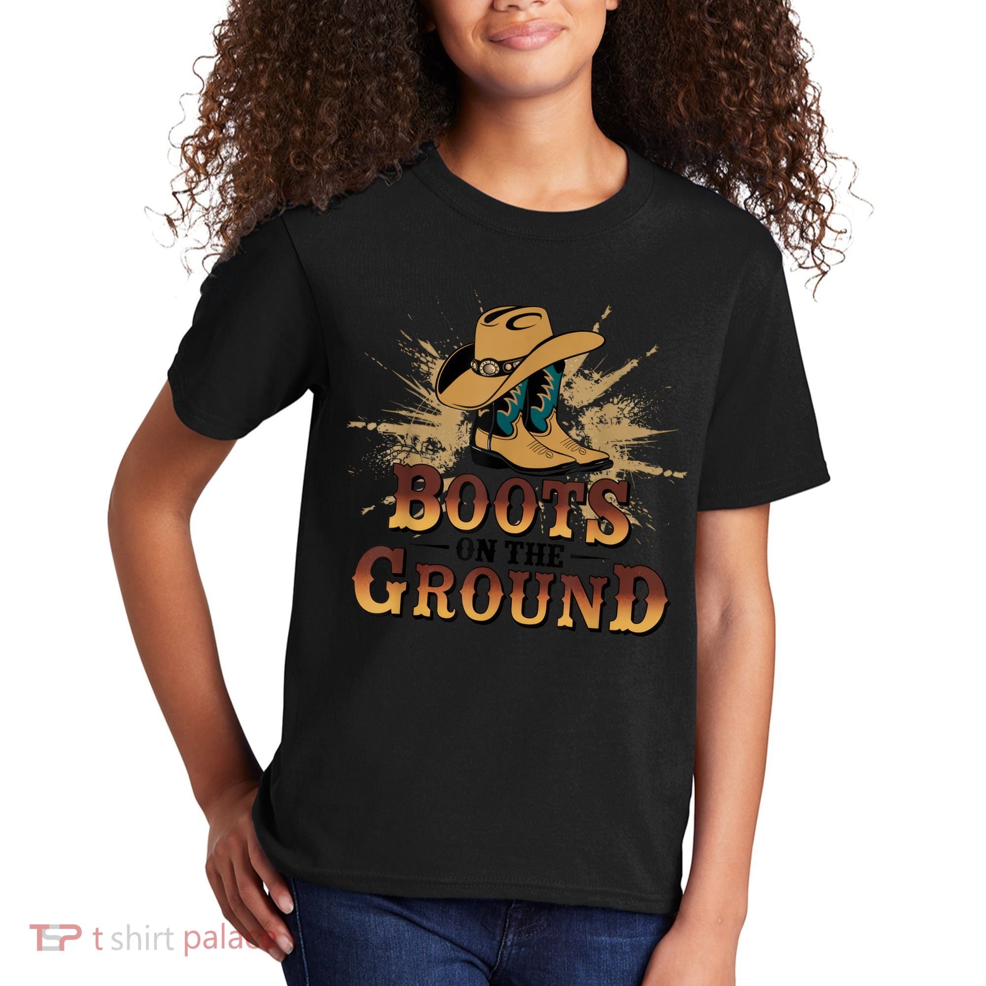 Boots On The Ground Western Cowboy Rodeo Country  Kids T-Shirt