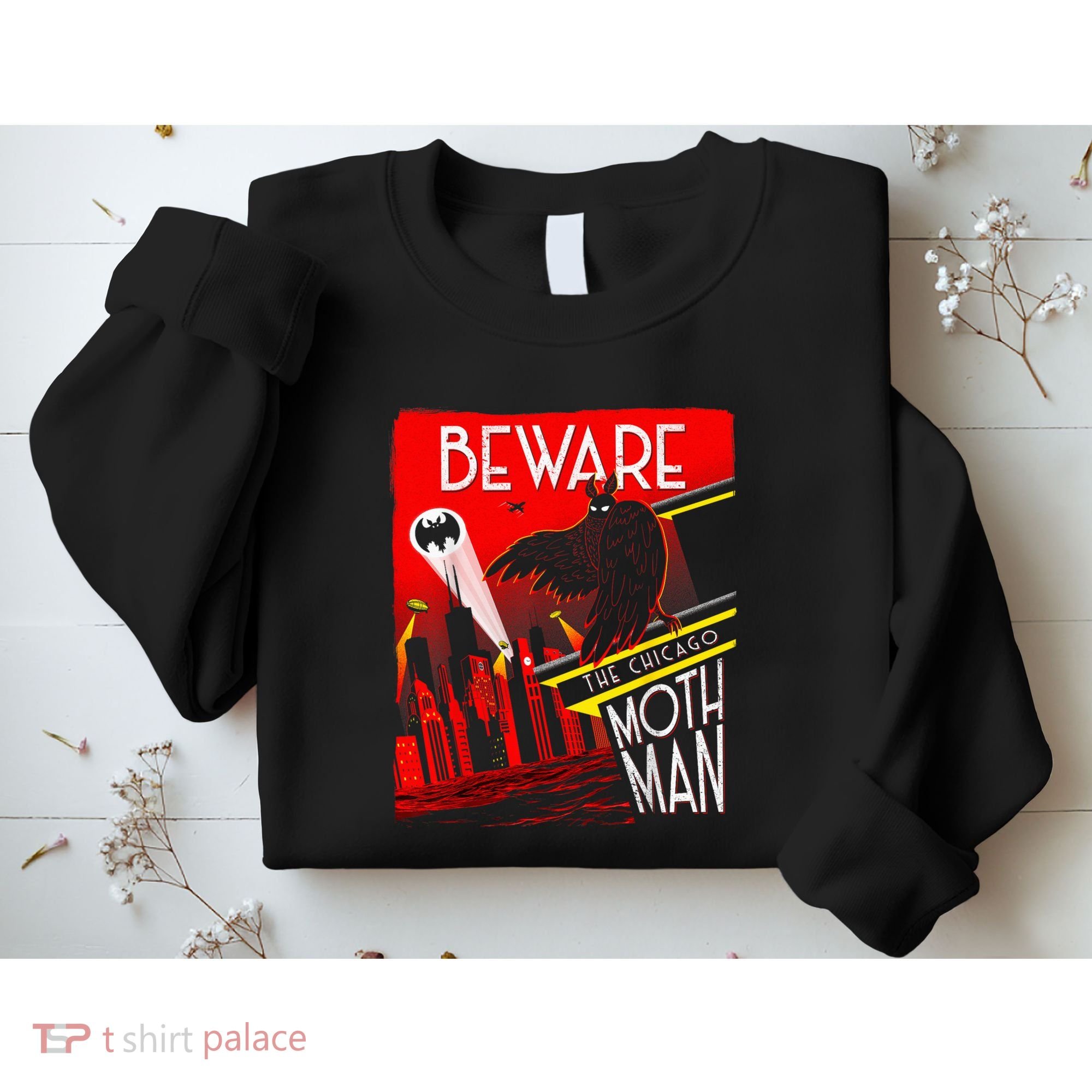 Beware Of The Chicago Mothman! Art Deco Pop Culture Cryptid Sweatshirt