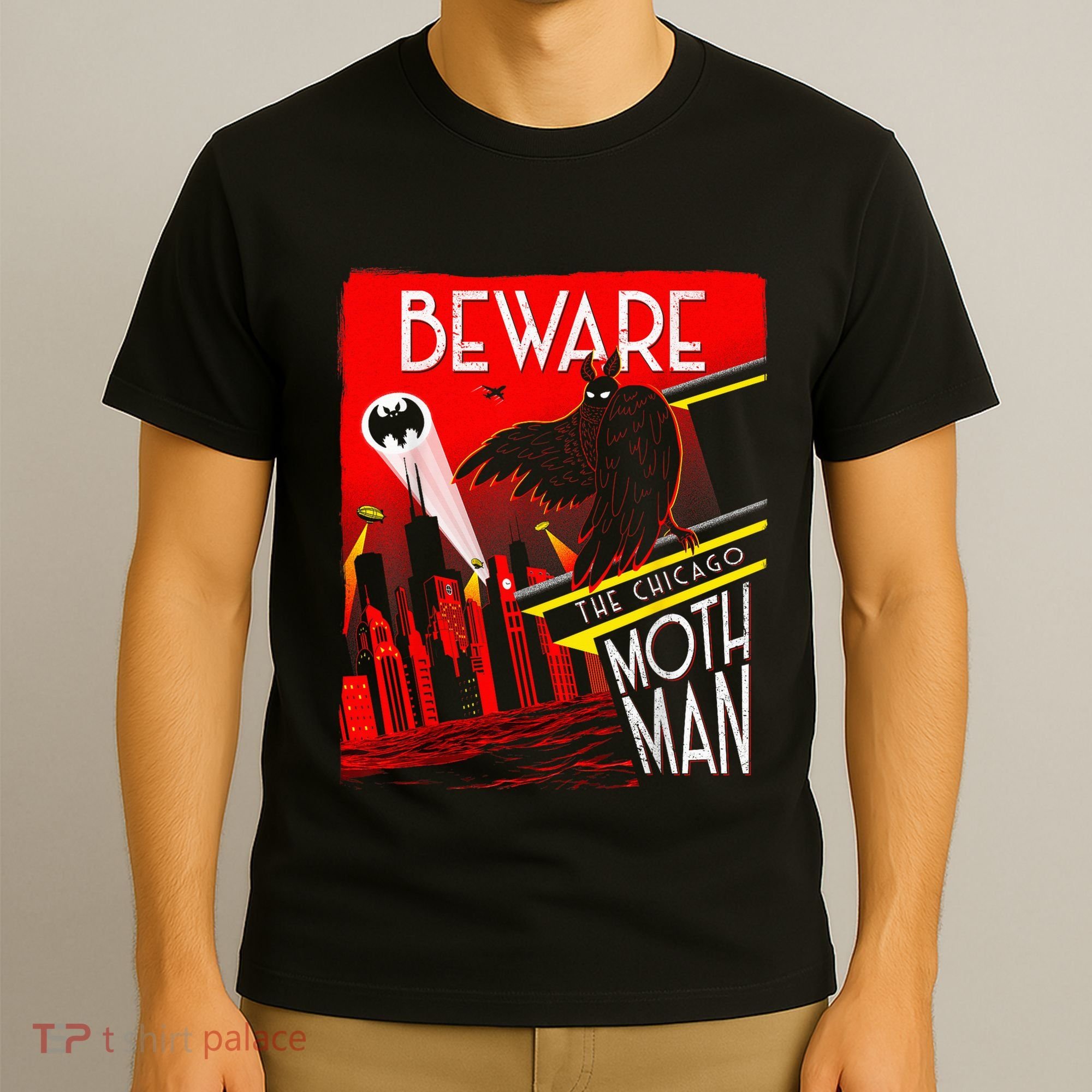Beware Of The Chicago Mothman! Art Deco Pop Culture Cryptid T-Shirt