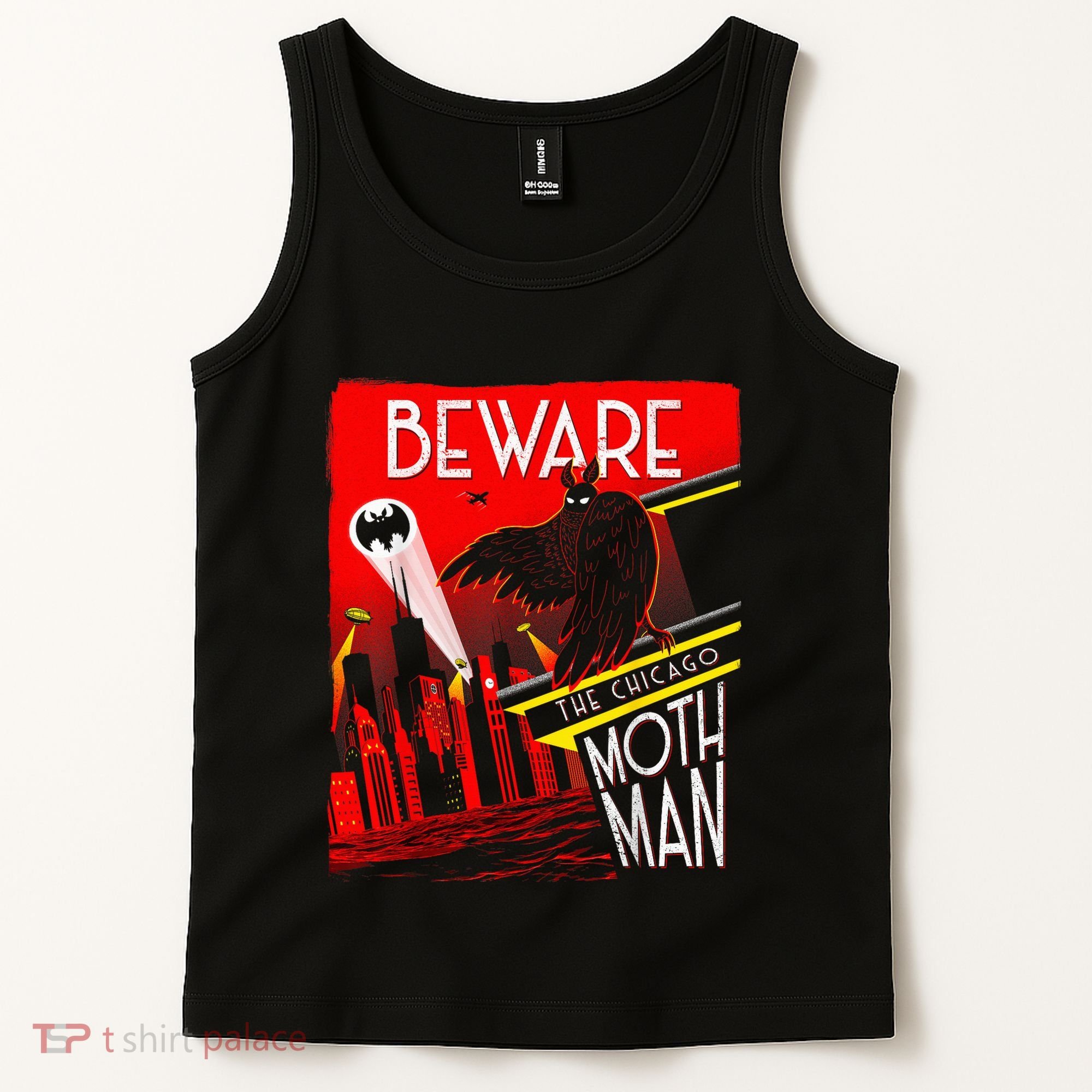 Beware Of The Chicago Mothman! Art Deco Pop Culture Cryptid Tank Top