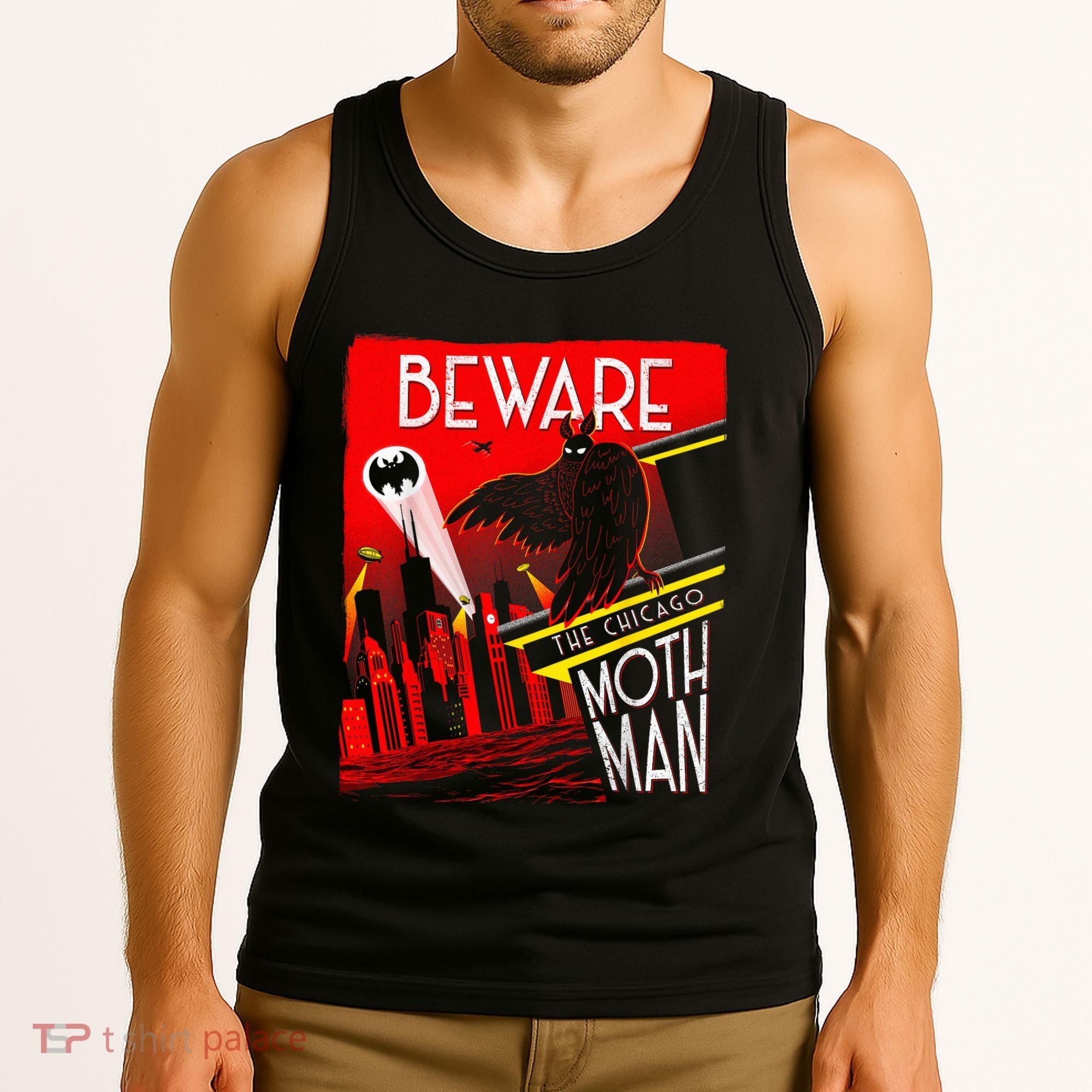 Beware Of The Chicago Mothman! Art Deco Pop Culture Cryptid Tank Top