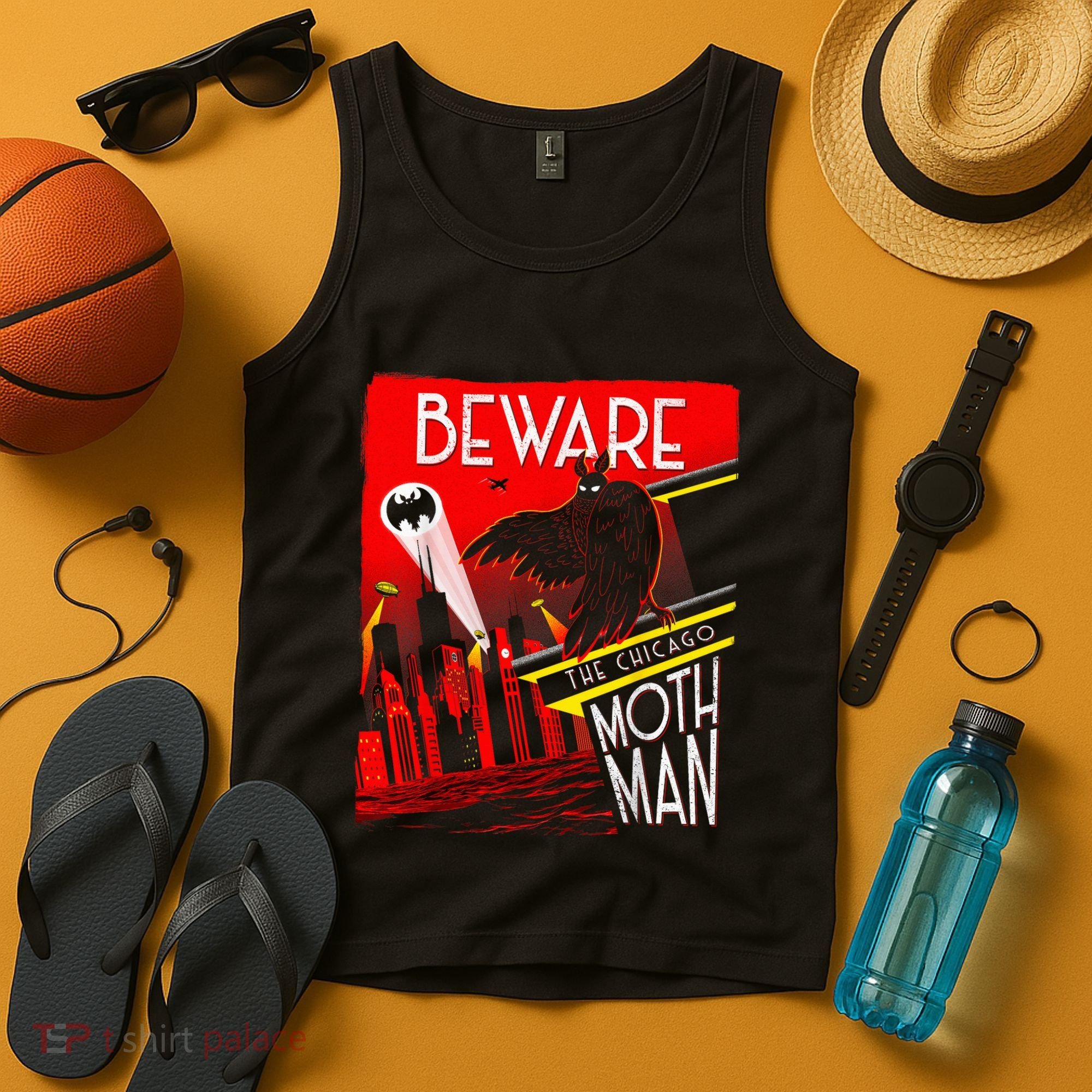 Beware Of The Chicago Mothman! Art Deco Pop Culture Cryptid Tank Top