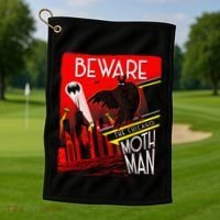 Beware Of The Chicago Mothman! Art Deco Pop Culture Cryptid Golf Towel thumb 1