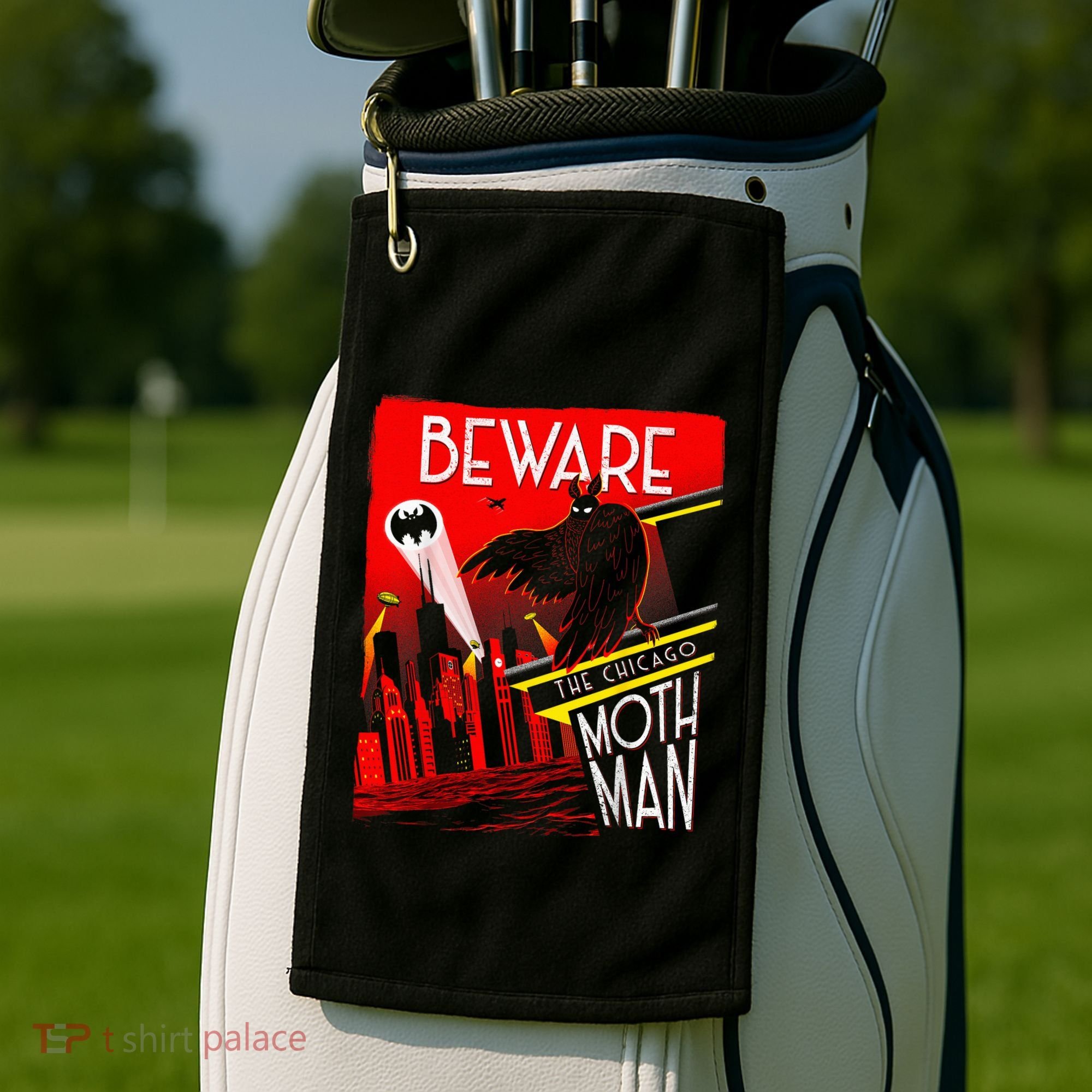 Beware Of The Chicago Mothman! Art Deco Pop Culture Cryptid Golf Towel