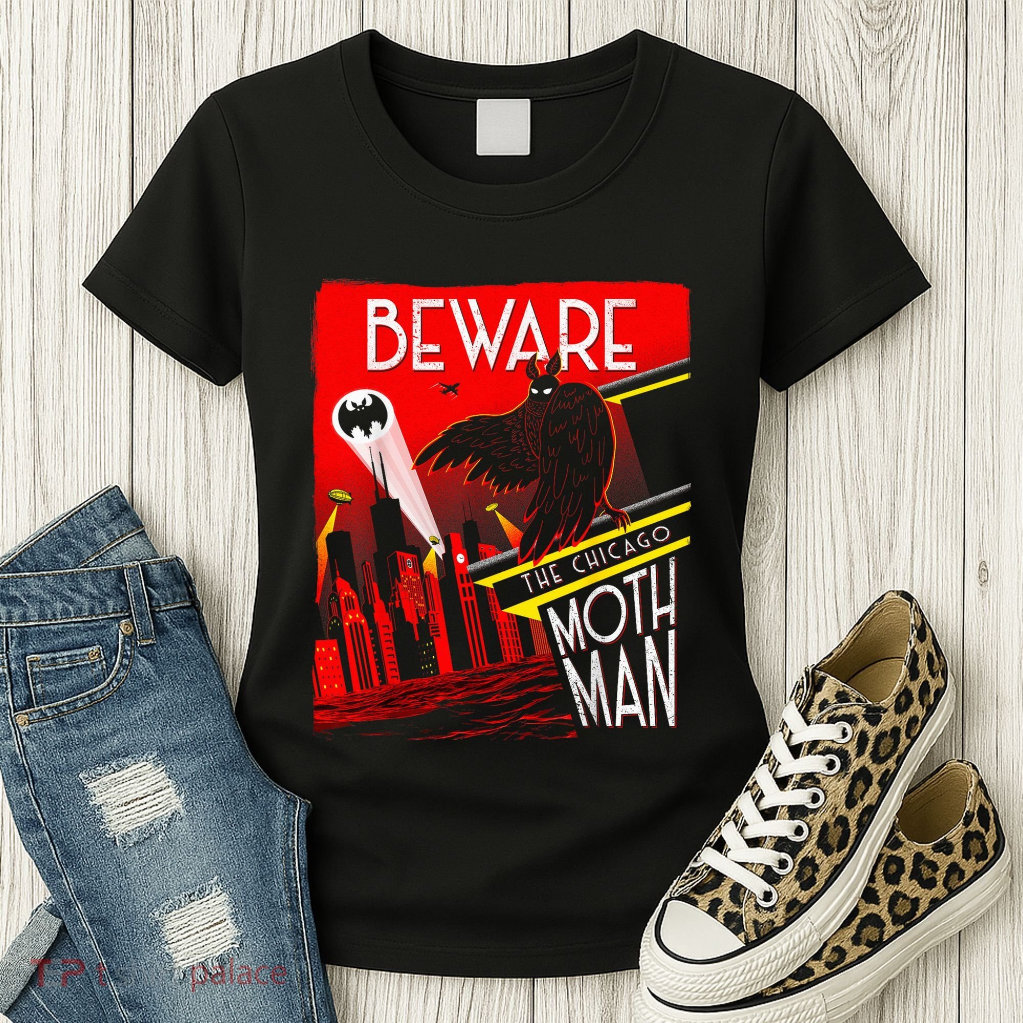 Beware Of The Chicago Mothman! Art Deco Pop Culture Cryptid Women's T-Shirt