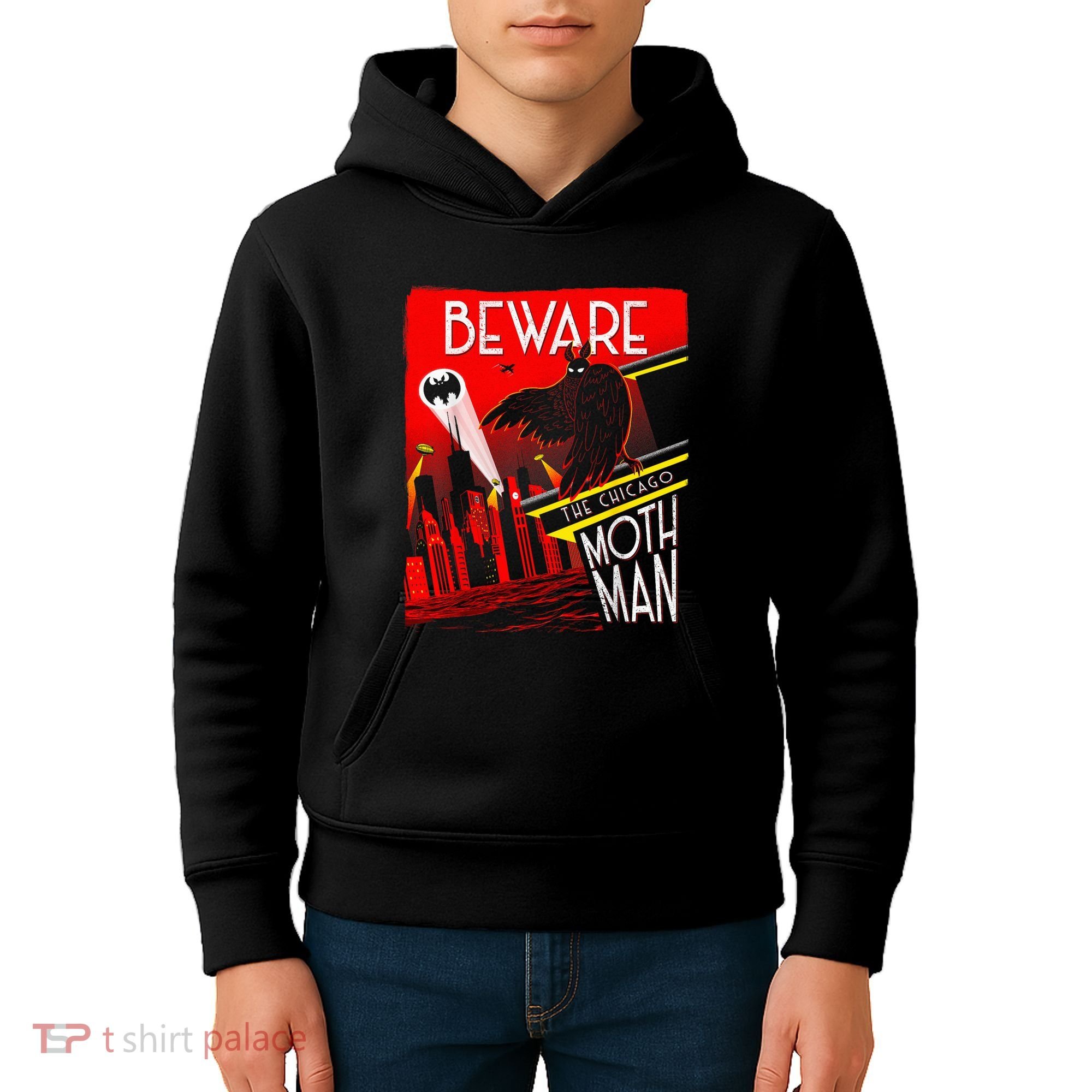 Beware Of The Chicago Mothman! Art Deco Pop Culture Cryptid Kids Hoodie