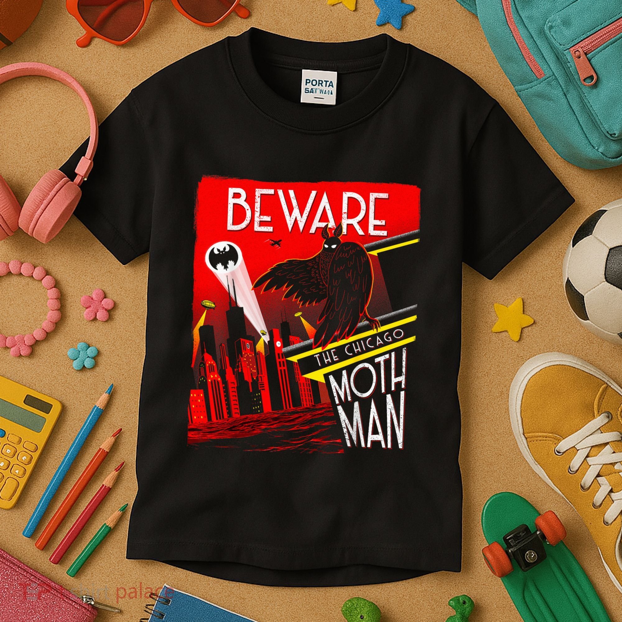 Beware Of The Chicago Mothman! Art Deco Pop Culture Cryptid Kids T-Shirt