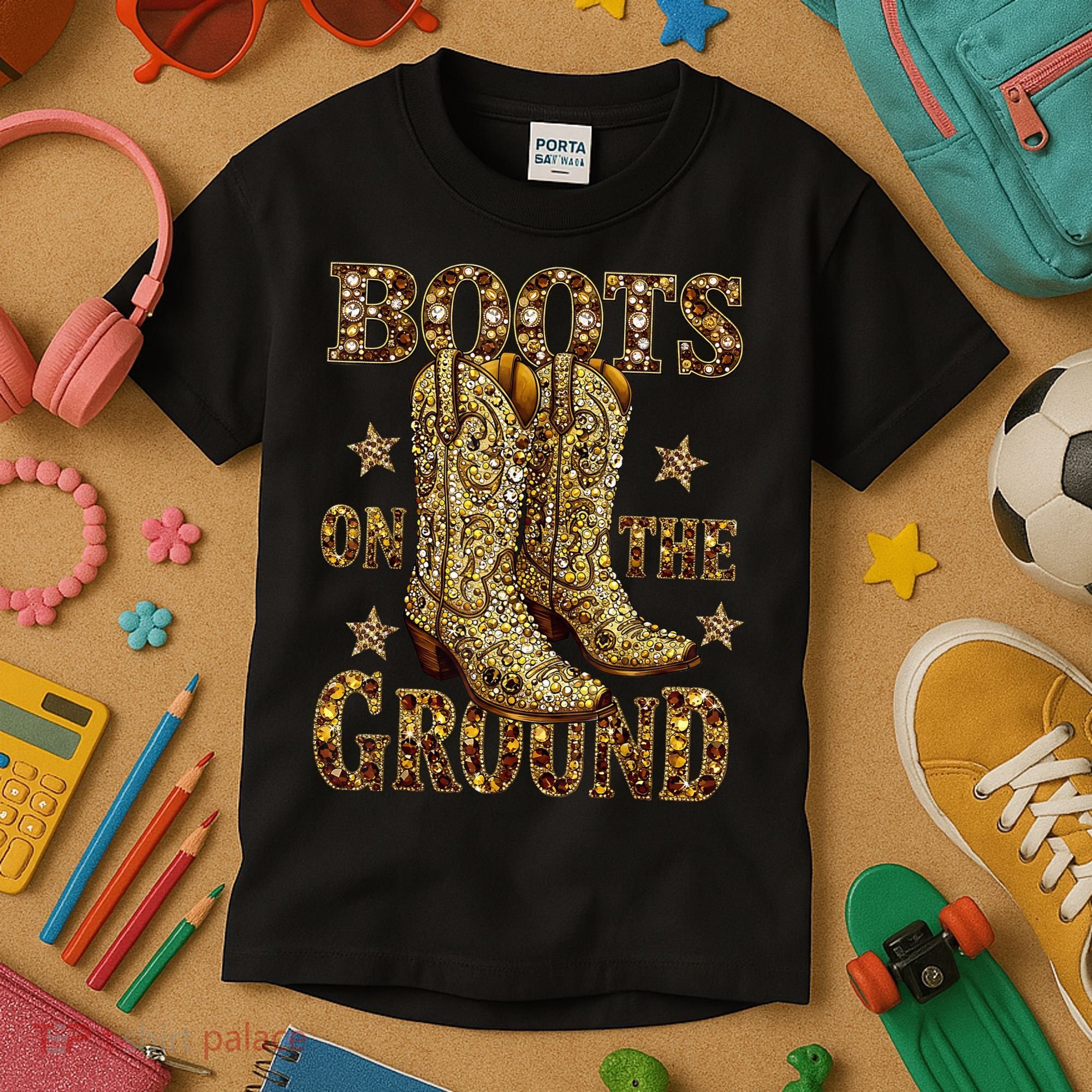 Boots On The Ground, Cowgirl Linedance, Boot Cowboy Western  Kids T-Shirt
