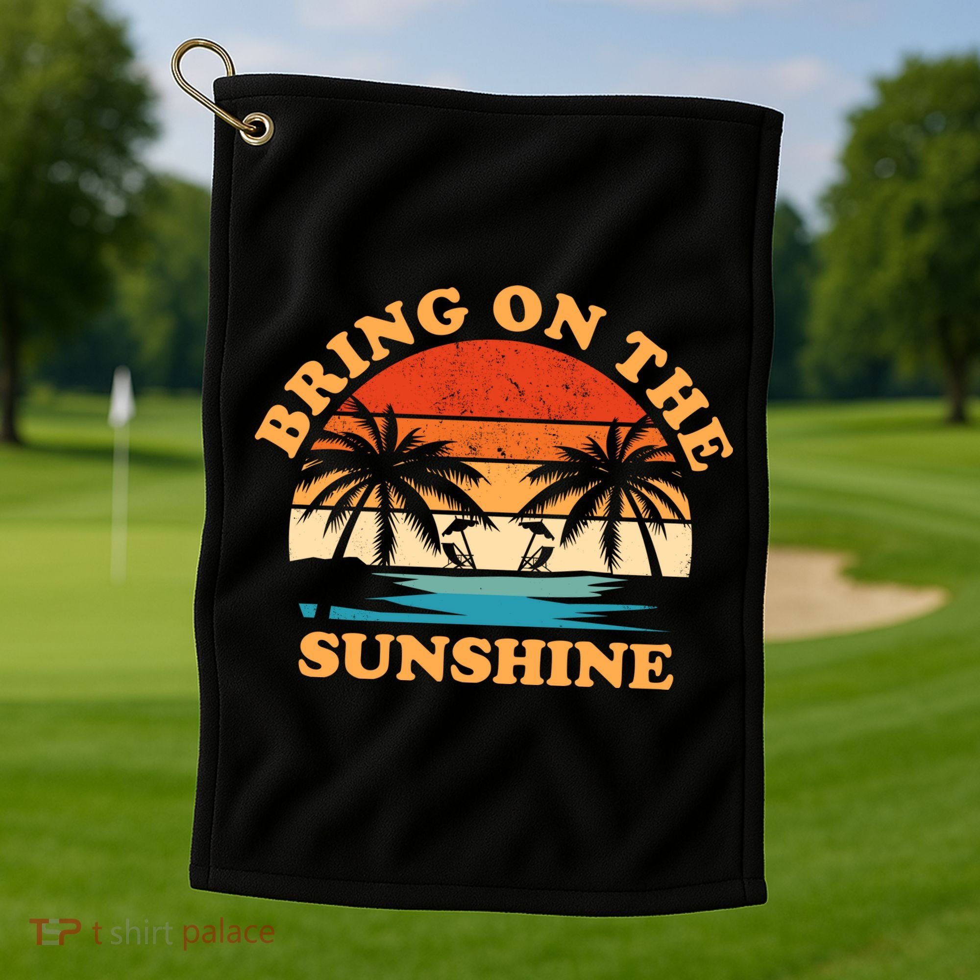 Bring On The Sunshine Retro Sunset Tropical Golf Towel