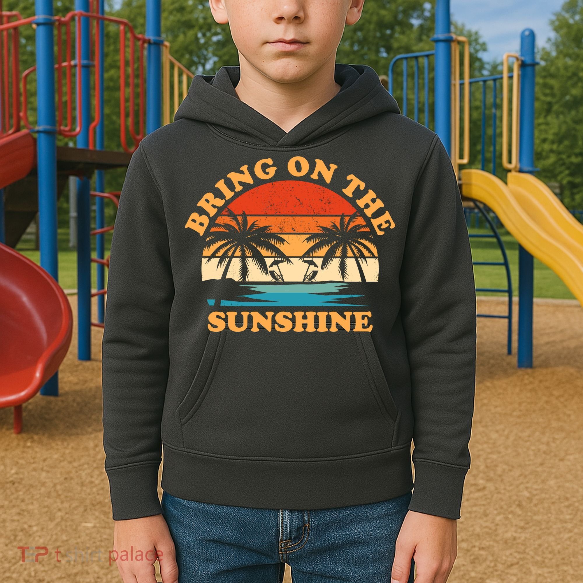 Bring On The Sunshine Retro Sunset Tropical Kids Hoodie