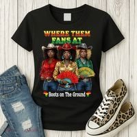 Boots On The Ground Juneteenth Cowgirl Where Them Fans At  Women's T-Shirt thumb 3