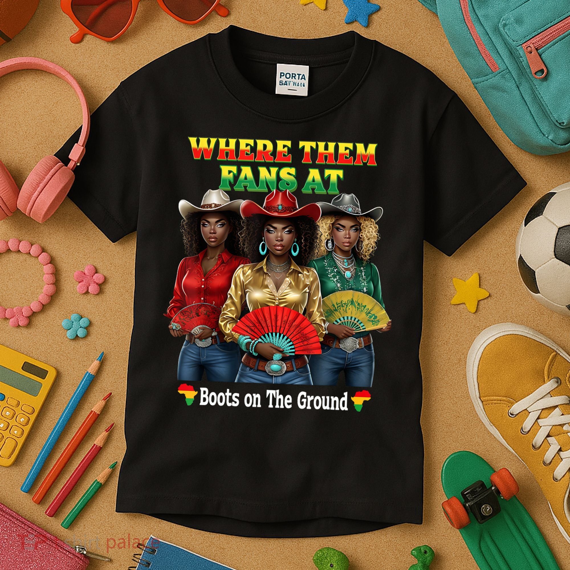 Boots On The Ground Juneteenth Cowgirl Where Them Fans At  Kids T-Shirt