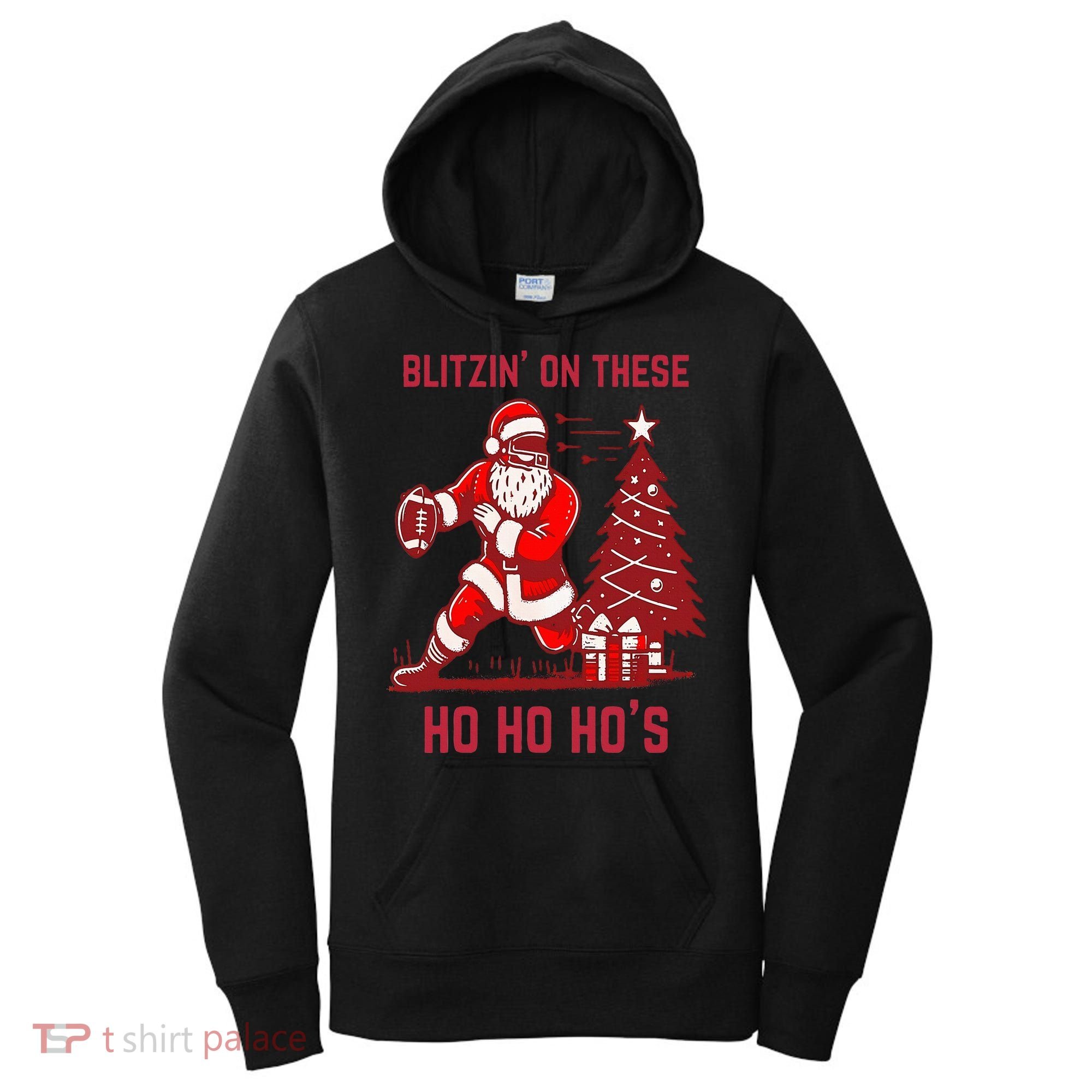 Blitzing On These Ho Ho Ho's Funny Santa Football Christmas  Women's Hoodie