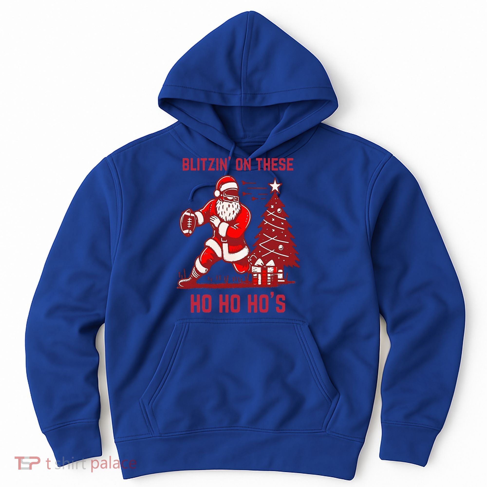 Blitzing On These Ho Ho Ho's Funny Santa Football Christmas  Hoodie