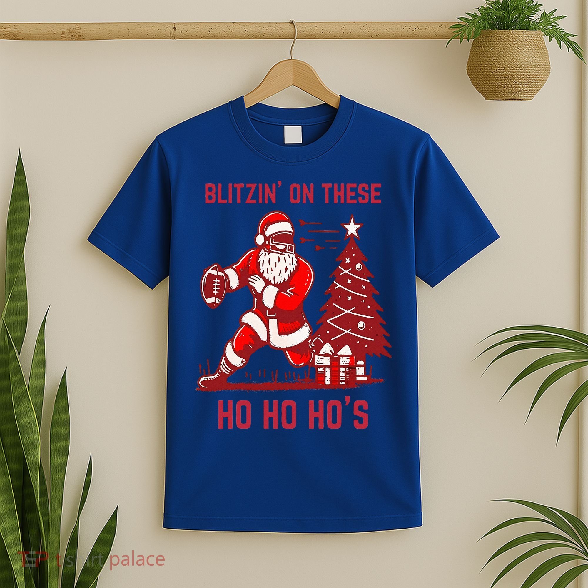 Blitzing On These Ho Ho Ho's Funny Santa Football Christmas  T-Shirt