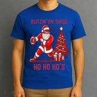 Blitzing On These Ho Ho Ho's Funny Santa Football Christmas  T-Shirt thumb 3