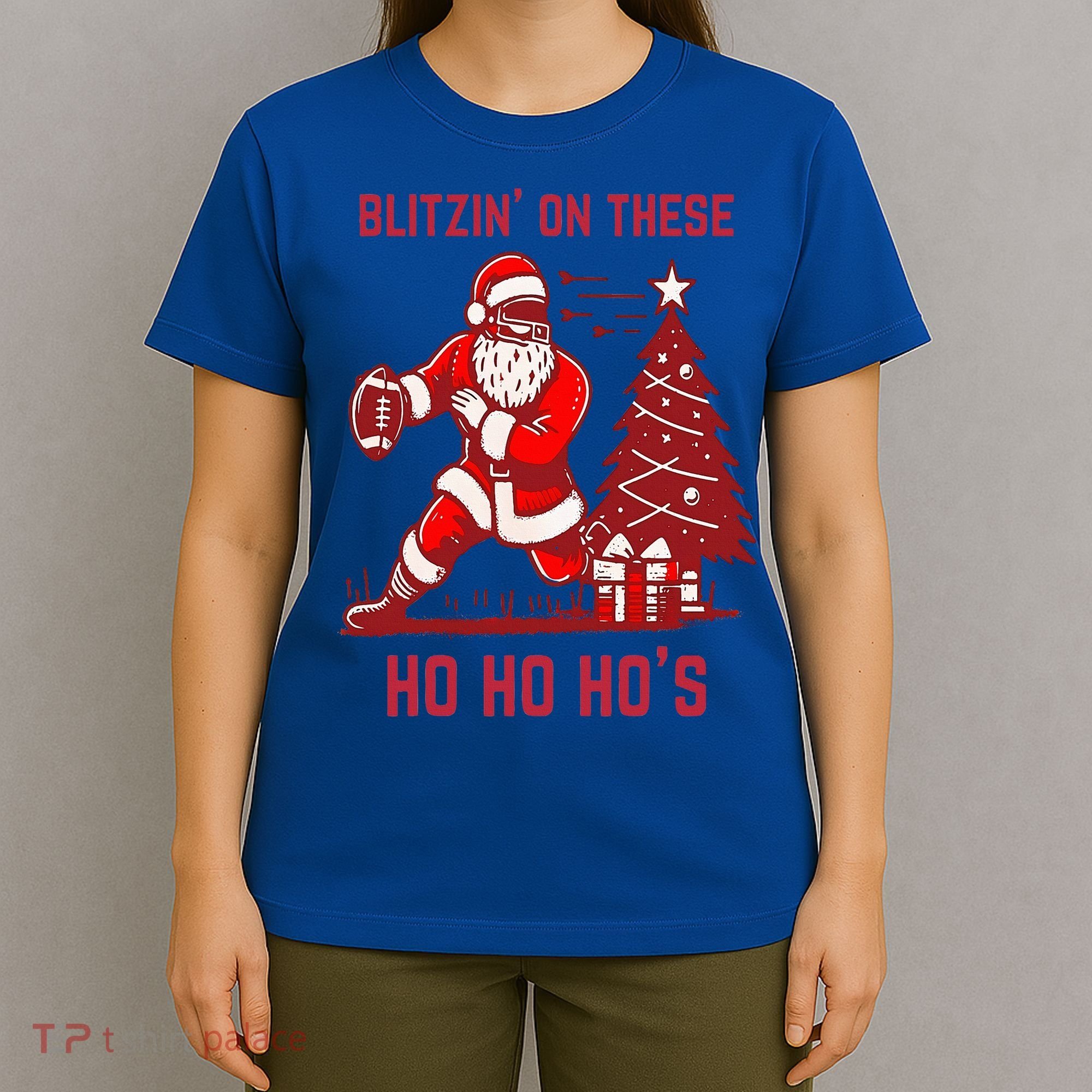 Blitzing On These Ho Ho Ho's Funny Santa Football Christmas  T-Shirt