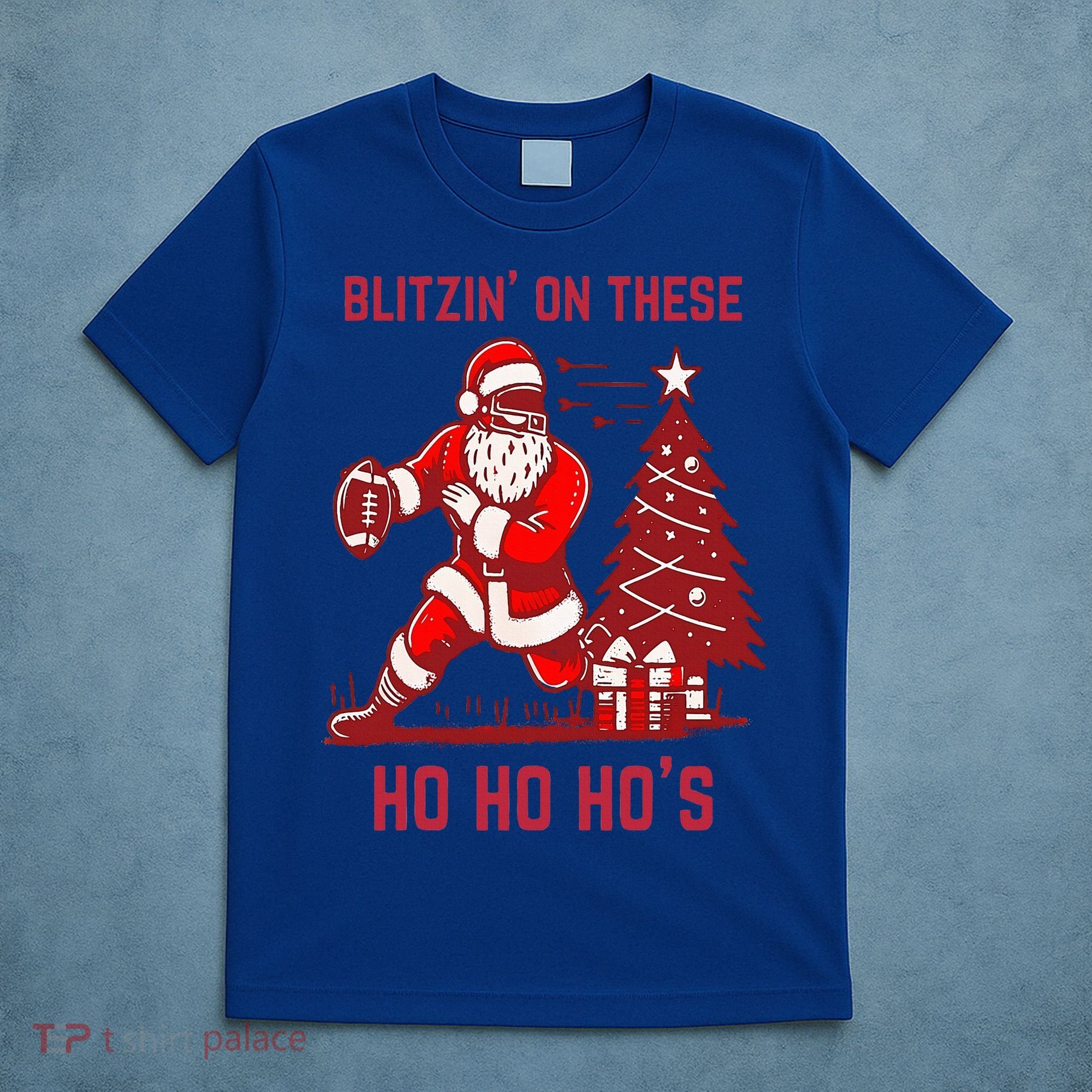 Blitzing On These Ho Ho Ho's Funny Santa Football Christmas  T-Shirt