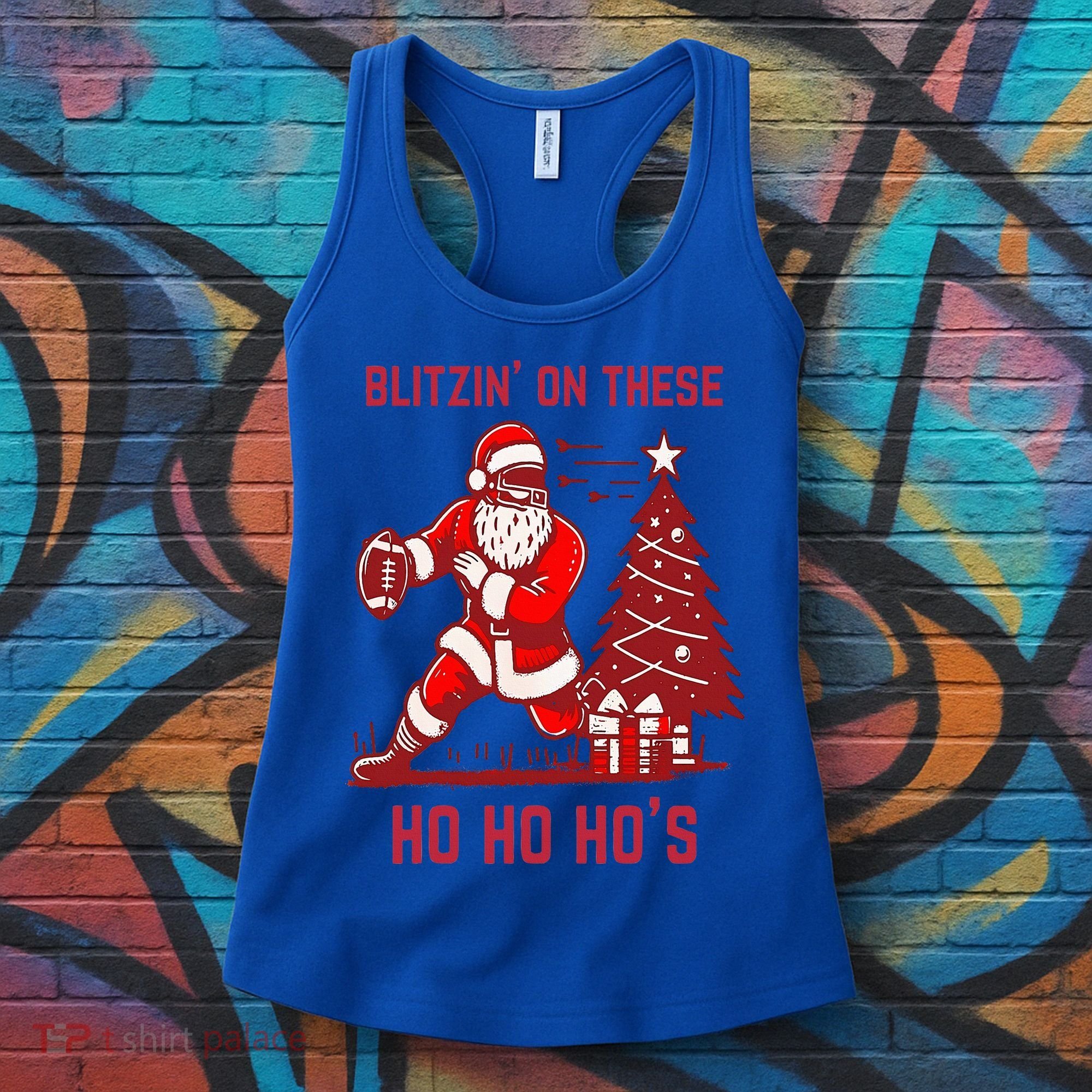 Blitzing On These Ho Ho Ho's Funny Santa Football Christmas  Women's Tank Top
