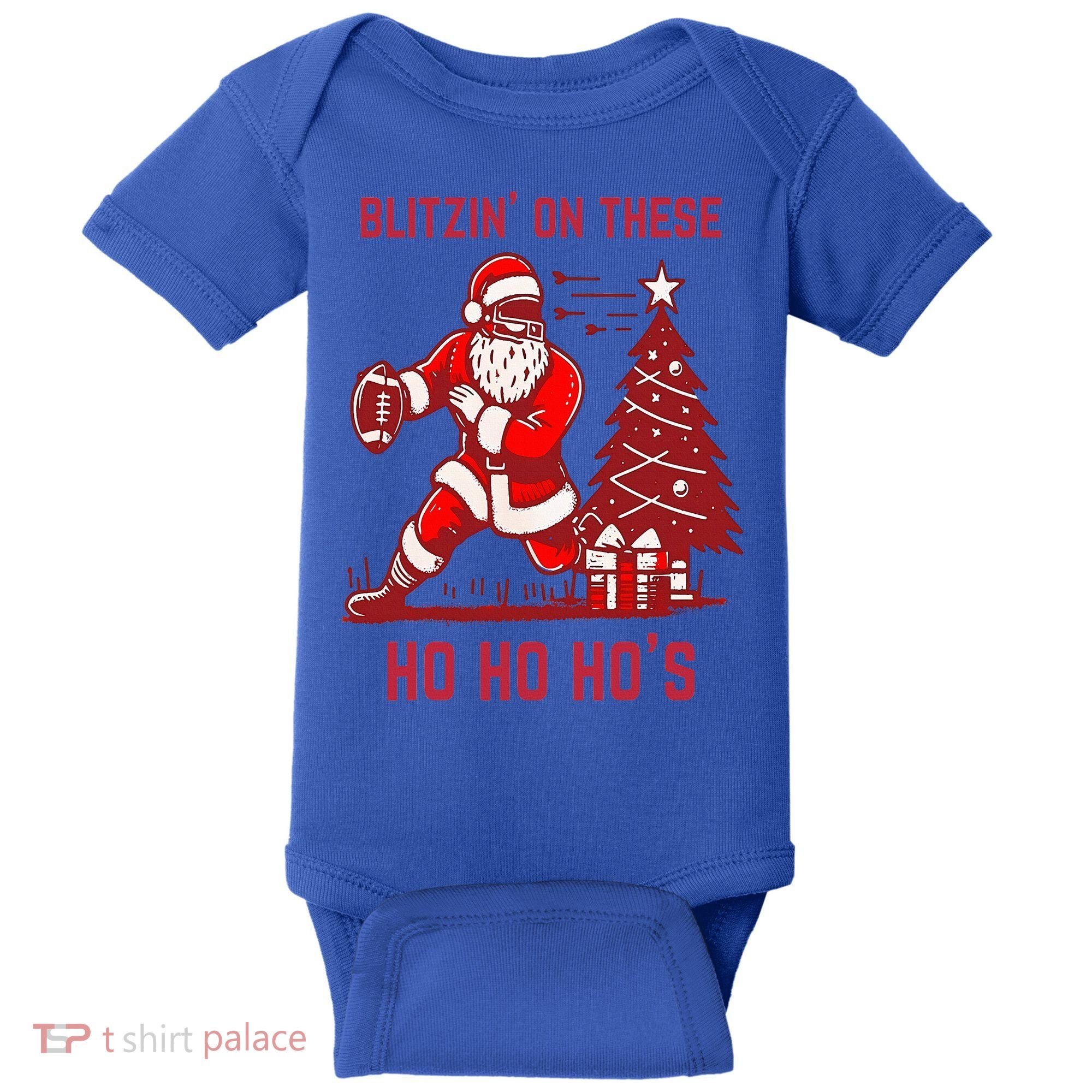 Blitzing On These Ho Ho Ho's Funny Santa Football Christmas  Baby Bodysuit