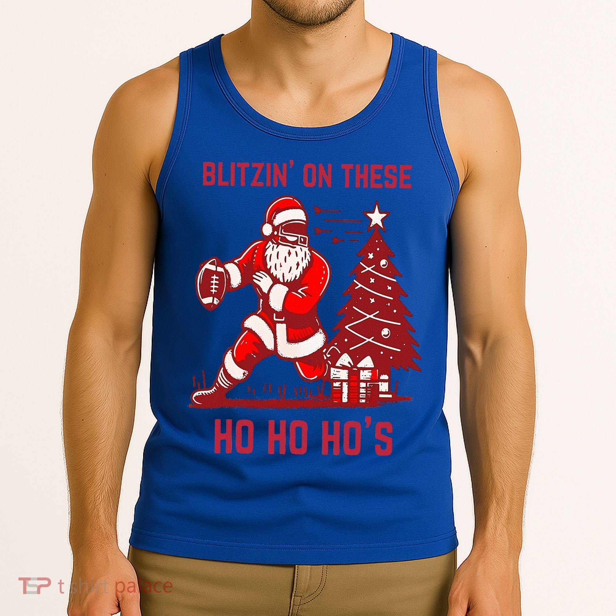 Blitzing On These Ho Ho Ho's Funny Santa Football Christmas  Tank Top