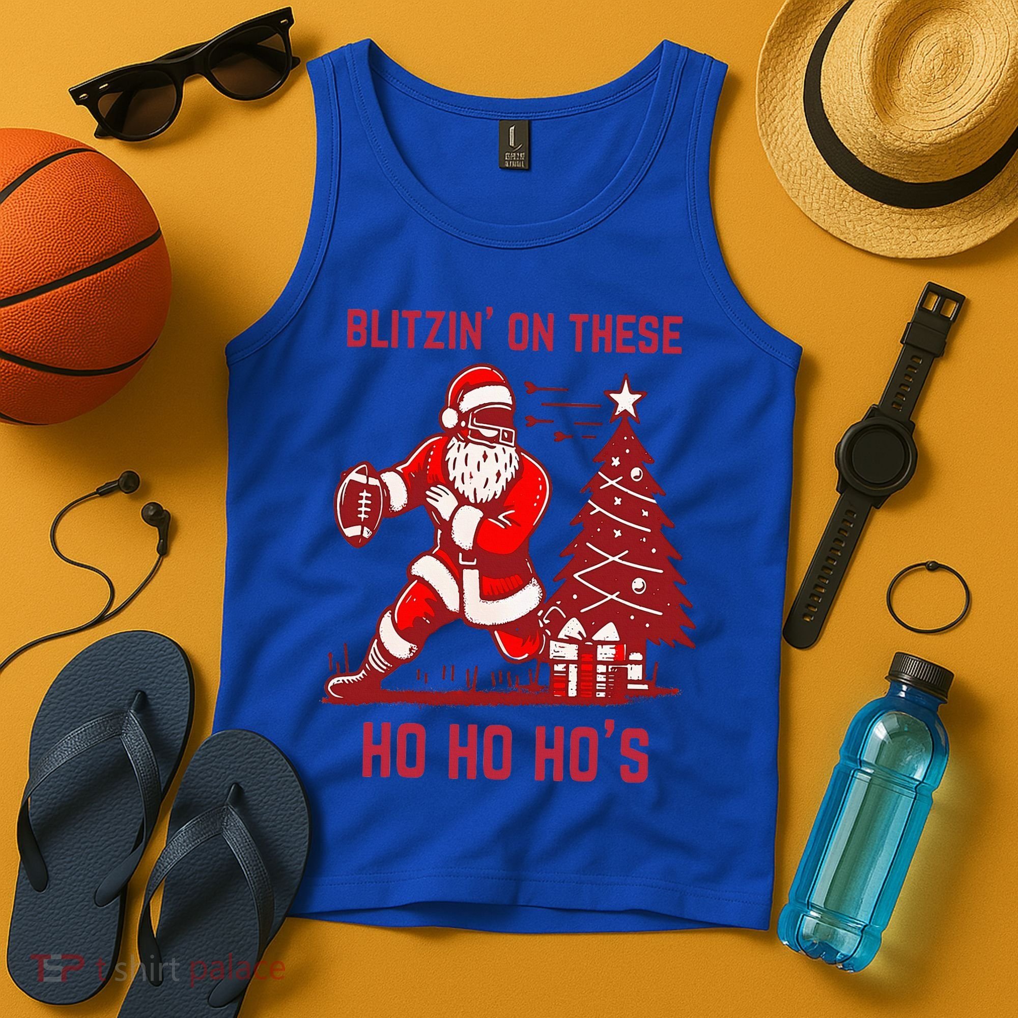 Blitzing On These Ho Ho Ho's Funny Santa Football Christmas  Tank Top