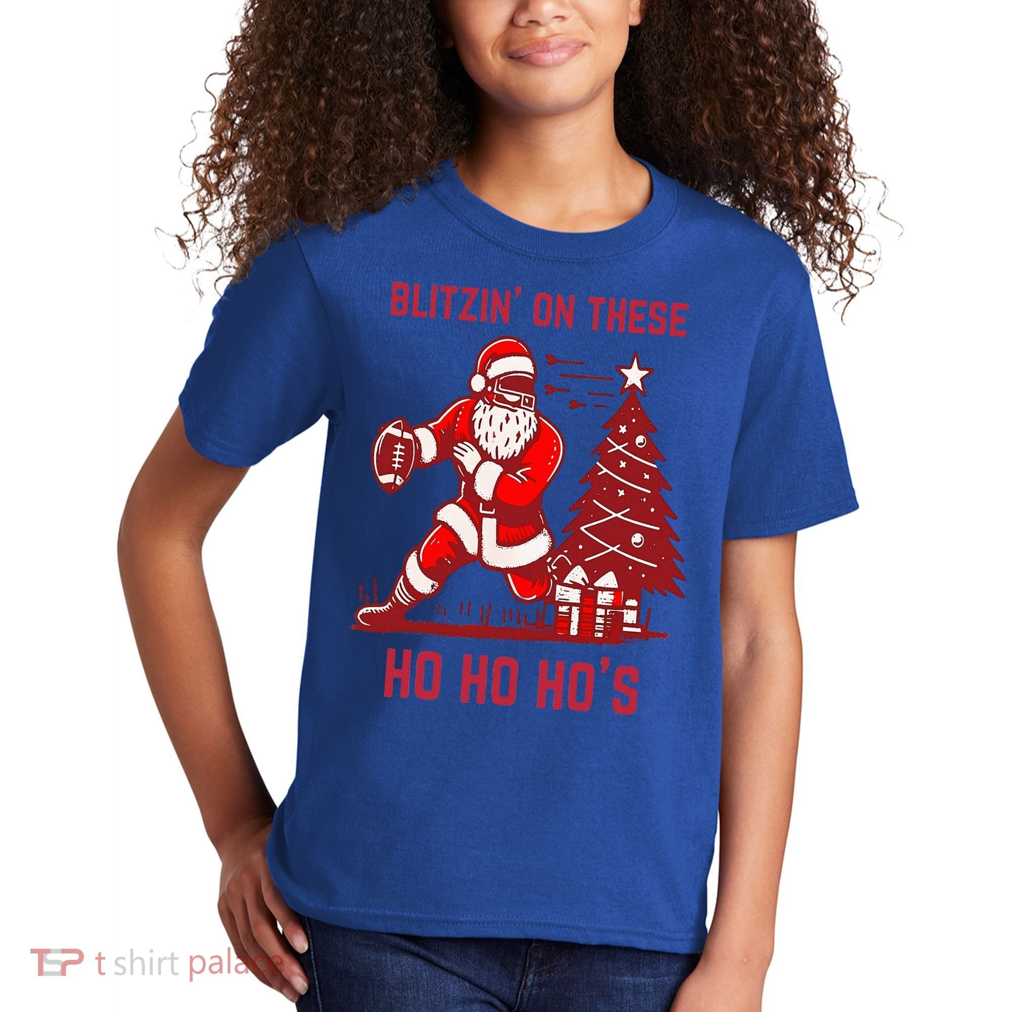 Blitzing On These Ho Ho Ho's Funny Santa Football Christmas  Kids T-Shirt