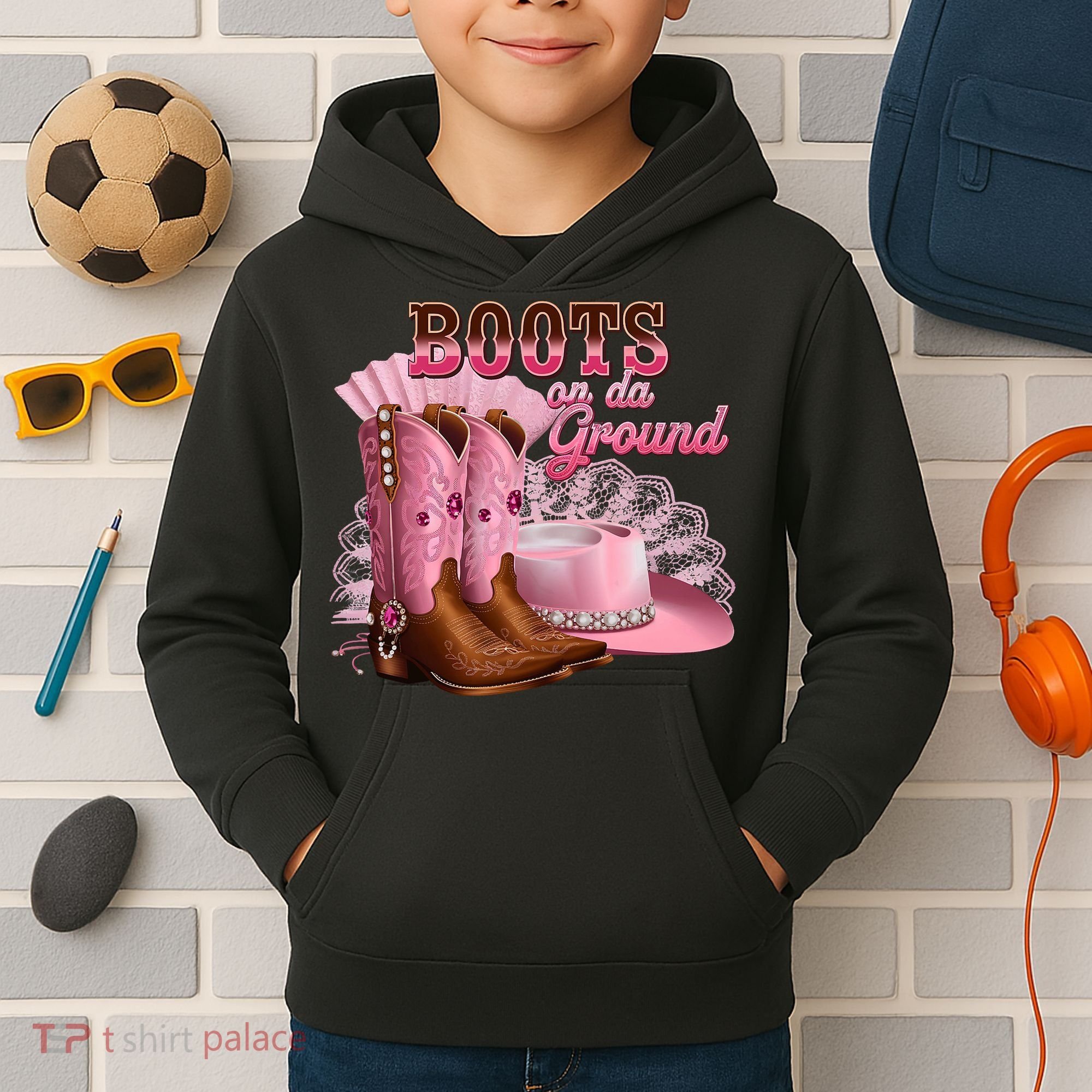 Boots On The Ground, Cowgirl Linedance, Boot Cowboy Western Kids Hoodie