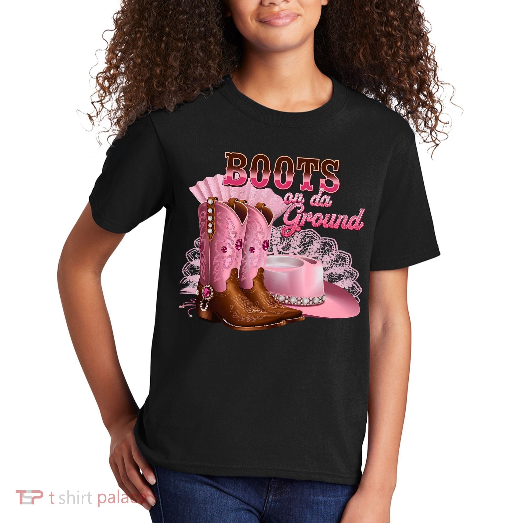 Boots On The Ground, Cowgirl Linedance, Boot Cowboy Western Kids T-Shirt