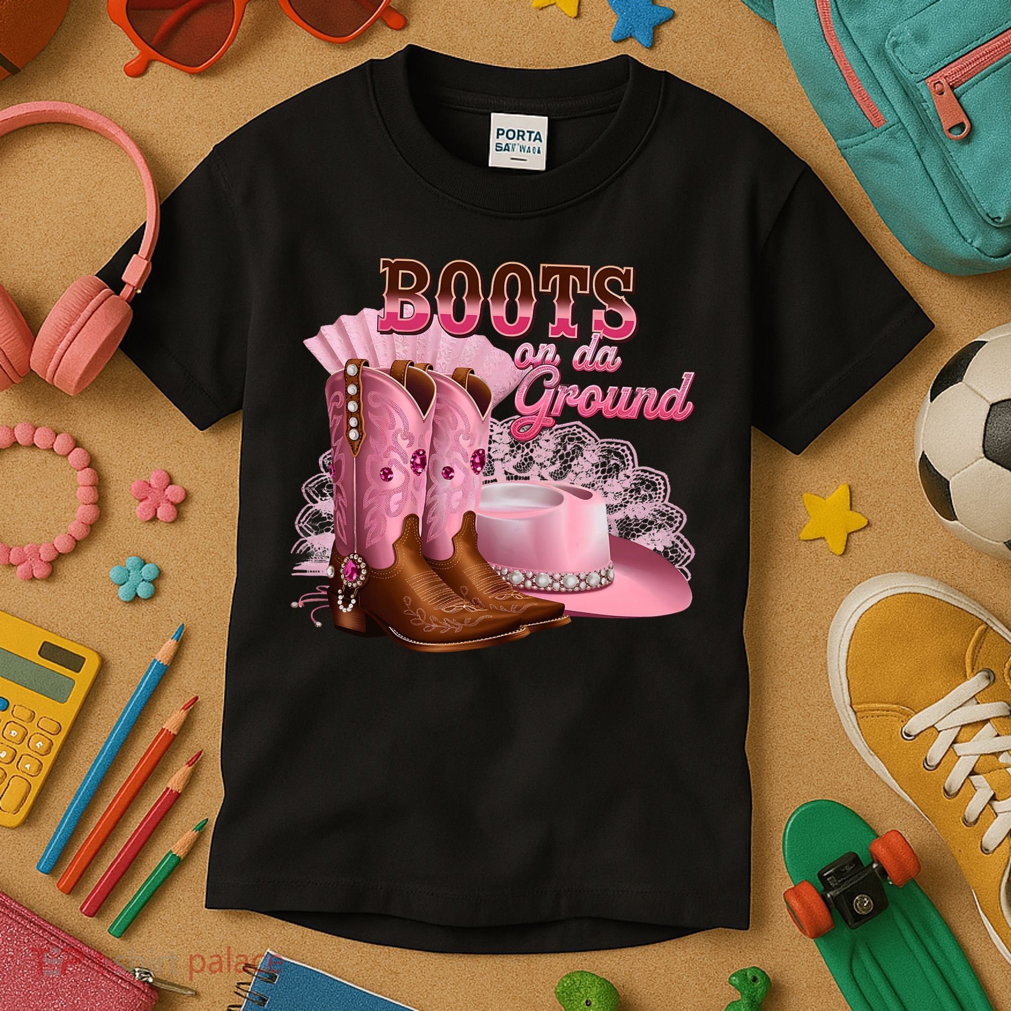 Boots On The Ground, Cowgirl Linedance, Boot Cowboy Western Kids T-Shirt