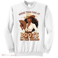 Boots On The Ground Where Them Fans At Black Cowgirl Sweatshirt thumb 0