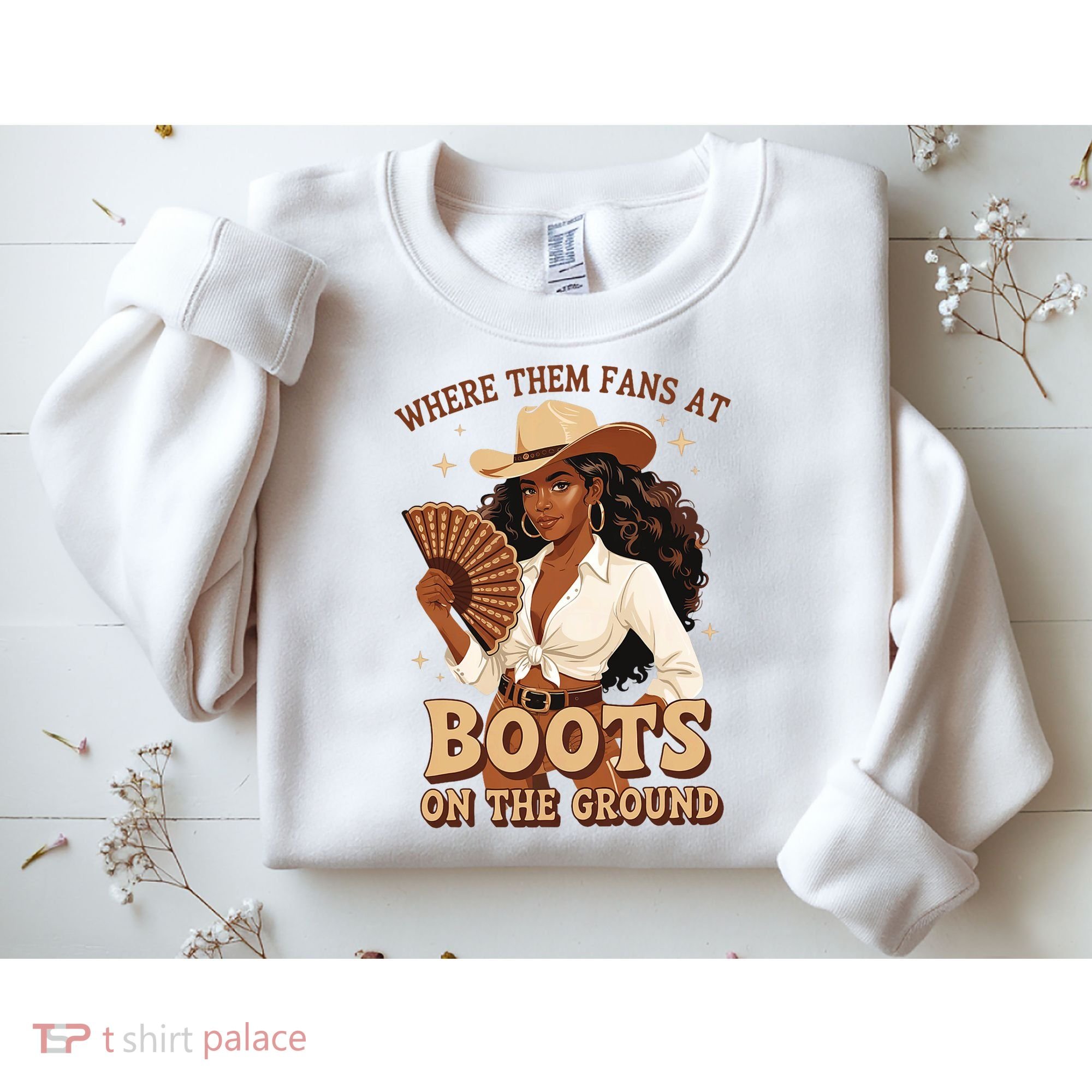 Boots On The Ground Where Them Fans At Black Cowgirl Sweatshirt