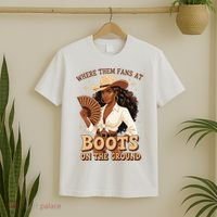 Boots On The Ground Where Them Fans At Black Cowgirl T-Shirt thumb 2